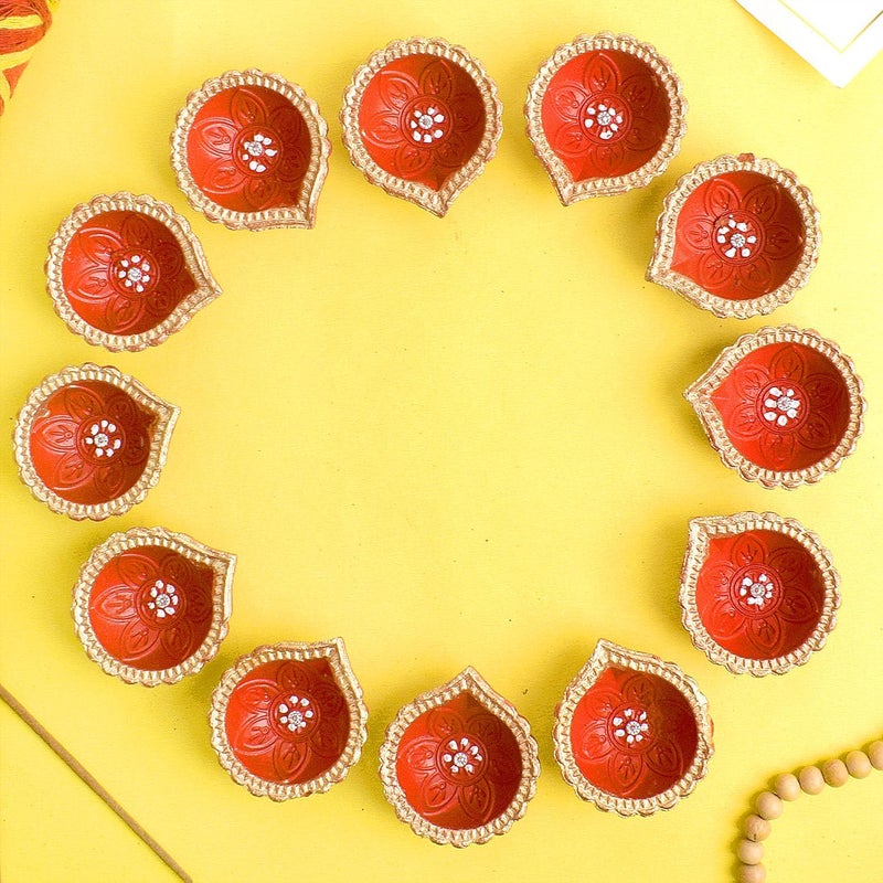 SATVIK 24 Pc Clay Diya Set with Assorted Shubh Labh Stickers | Natural Terracotta Oil Lamps for Diwali, Navratri, Pooja & Home Décor - Image 2